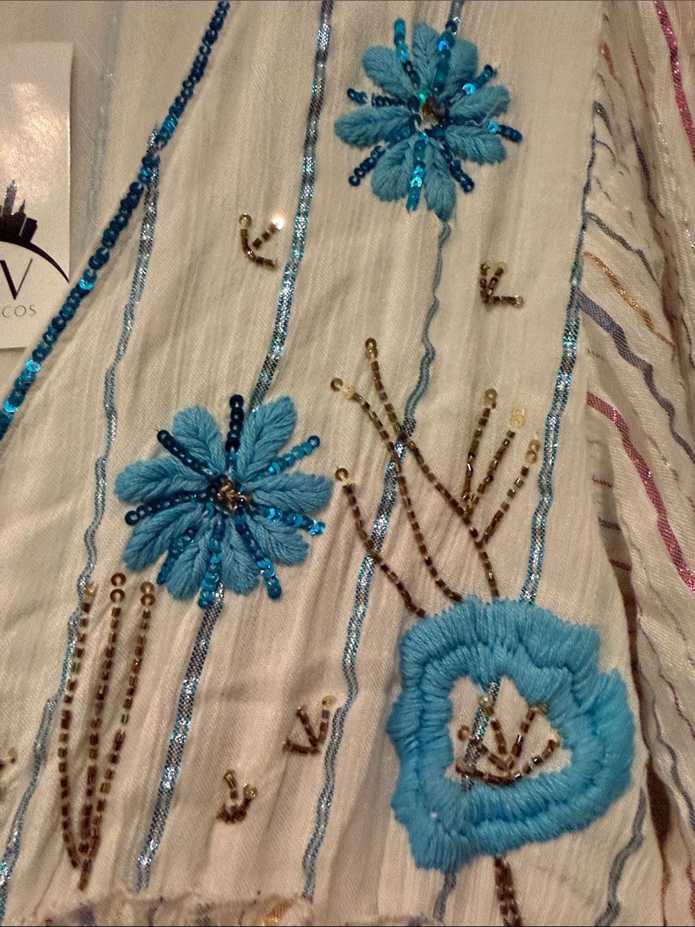 Ashley Taylor White Maxi Dress with Blue Floral Embroidery - Picture 6 of 7